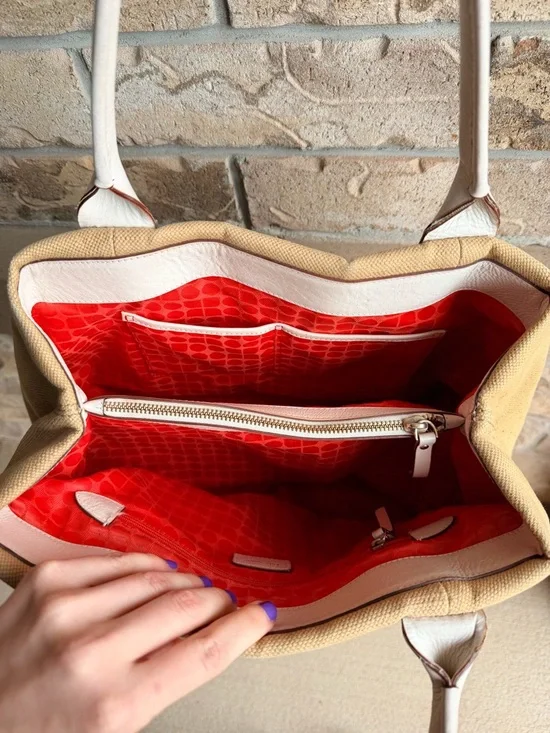 KATE SPADE NY Dark Beige Canvas/Hemp White Trimmed Large Hobo Shoulder Bag - Picture 12 of 16